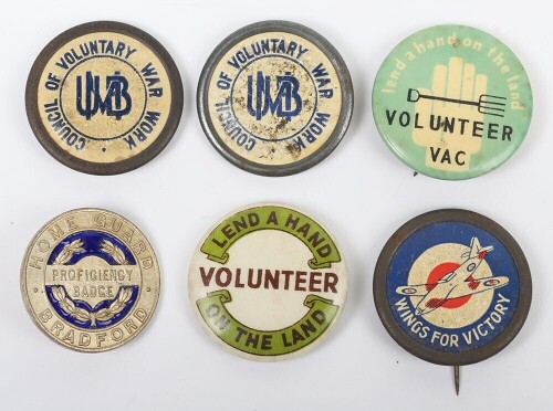 Grouping of Home Front Metal Pin Backed Volunteer Badges.