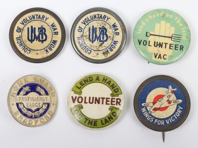 Grouping of Home Front Metal Pin Backed Volunteer Badges.