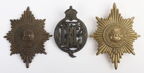 Queen's Edinburgh Rifle Volunteers Pouch Badge accompanied with two Worcestershire Regiment Valise Badges.
