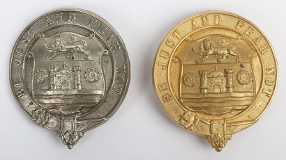 Two Cumberland Rifle Volunteers Be Just & Fear Not" Pouch Badges."