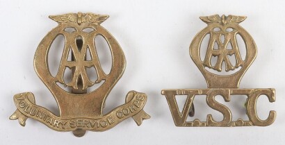 Scarce WW1 Automobile Association (AA) Voluntary Service Corps Cap Badge and Shoulder Title