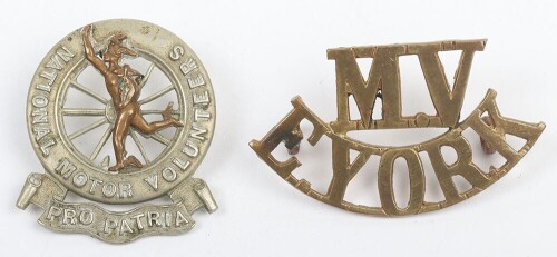 Scarce WW1 Motor Volunteers East Yorkshire Brass Shoulder Title
