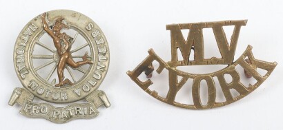 Scarce WW1 Motor Volunteers East Yorkshire Brass Shoulder Title