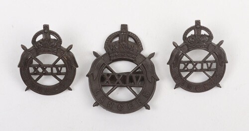 WW2 War Raised 24th Lancers Officers Cap and Collar Badge Set