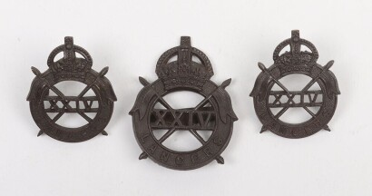WW2 War Raised 24th Lancers Officers Cap and Collar Badge Set