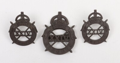 WW2 War Raised 24th Lancers Officers Cap and Collar Badge Set