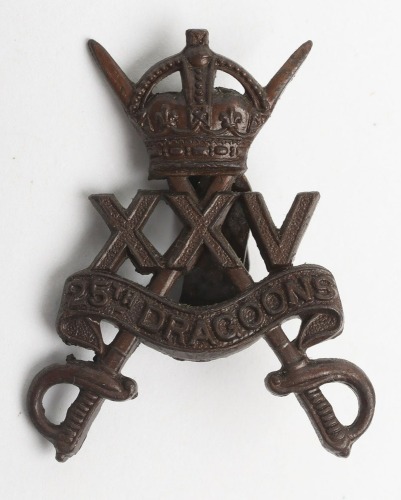 WW2 War Raised 25th Dragoons Officers Cap Badge