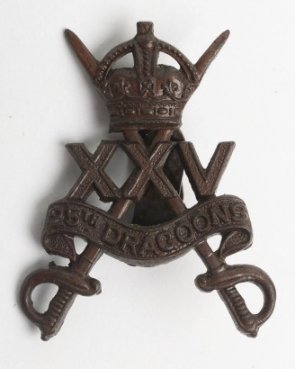 WW2 War Raised 25th Dragoons Officers Cap Badge