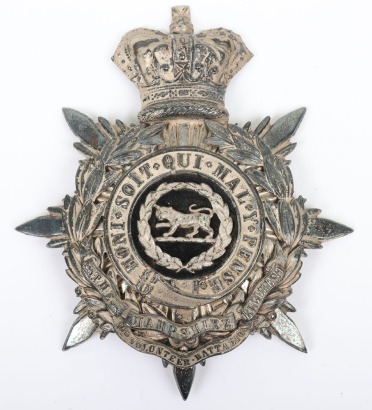Victorian 2nd Volunteer Battalion Hampshire Regiment Officers Home Service Helmet Plate,