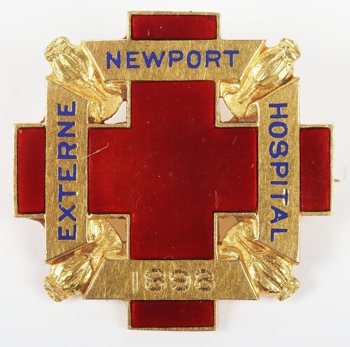 American 18k Gold and Enamel Externe Newport Hospital 1898 Presentation Badge