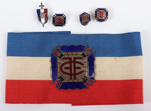 French 1930's Fils et Filles de Croix-de-Feu (Sons and Daughters of the Cross of Fire) Youth Movement Armband and Lapel Badges