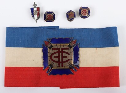 French 1930's Fils et Filles de Croix-de-Feu (Sons and Daughters of the Cross of Fire) Youth Movement Armband and Lapel Badges