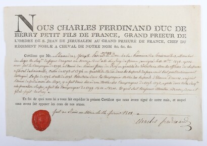 Napoleonic - Charles Fredinand Duc de Berry, Signed Document, 1801,