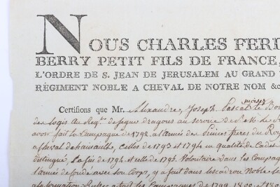 Napoleonic - Charles Fredinand Duc de Berry, Signed Document, 1801, - 5