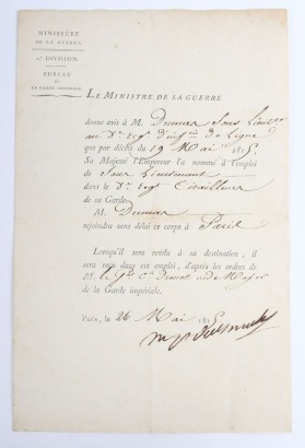 Napoleonic French Document from the Ministry of War in 1815