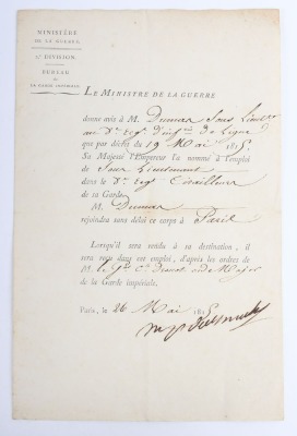 Napoleonic French Document from the Ministry of War in 1815