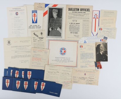 WW2 Free French Paperwork and Ephemera.