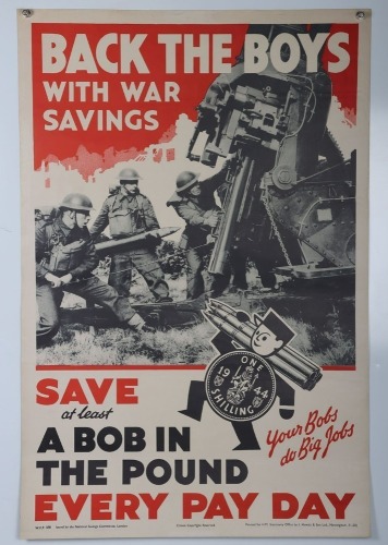 WW2 British National War Savings Poster, 'Back The Boys with War Savings'.
