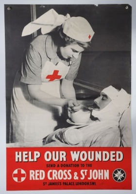WW2 British Red Cross Poster, 'Help Our Wounded'.