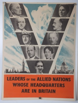WW2 British Victory Poster, 'Leaders of the Allied Nations'. - 2