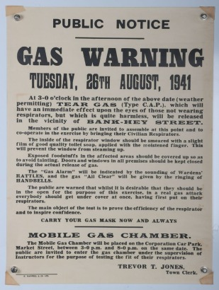 WW2 British Home Front, Gas Warning Poster, 1941.