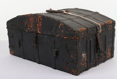 An Interesting Iron Bound Late 18th Century Leather-Covered Travelling Box with Bow Top - 4