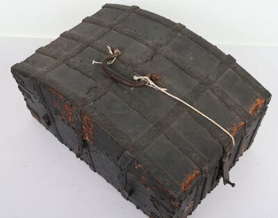 An Interesting Iron Bound Late 18th Century Leather-Covered Travelling Box with Bow Top - 5
