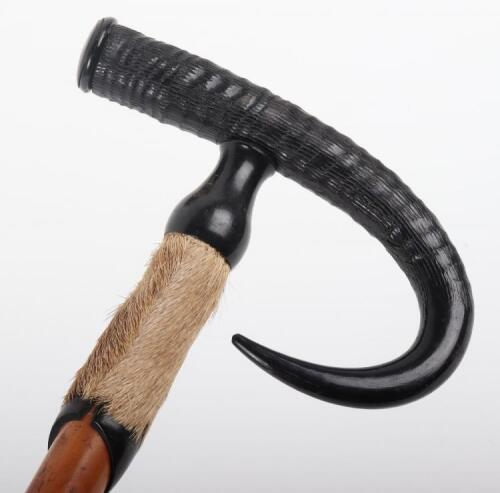 An early 20th century alpine antler and hoof &lsquo;crook&rsquo; walking stick