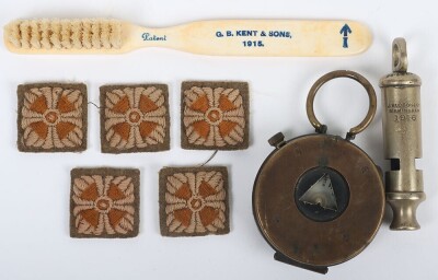 WW1, Great War, British Personal Items, Toothbrush, Compass and Whistle.