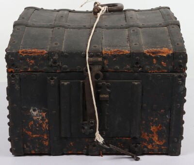 An Interesting Iron Bound Late 18th Century Leather-Covered Travelling Box with Bow Top - 3