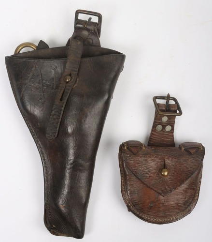 WW1, Great War British 1914 Pattern Leather Pistol Holster & Ammunition Pouch, Rare.