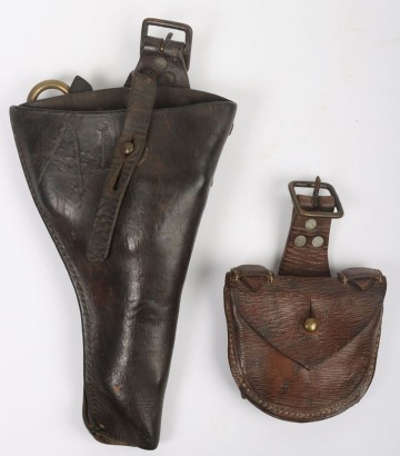 WW1, Great War British 1914 Pattern Leather Pistol Holster & Ammunition Pouch, Rare.