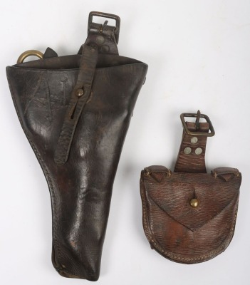 WW1, Great War British 1914 Pattern Leather Pistol Holster & Ammunition Pouch, Rare.