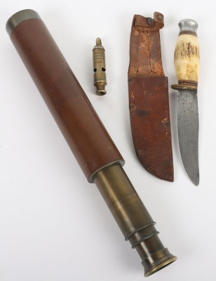 Great War, British Whistle and Early 20th Century Telescope and Knife.