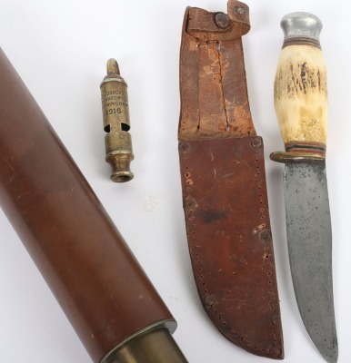 Great War, British Whistle and Early 20th Century Telescope and Knife. - 3
