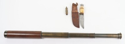 Great War, British Whistle and Early 20th Century Telescope and Knife. - 4