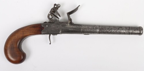 A 24 Bore Queen Anne Style Flintlock Boxlock Cannon Barrel Holster Pistol by Sanders of London