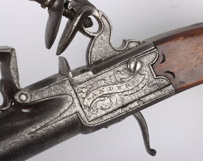 A 24 Bore Queen Anne Style Flintlock Boxlock Cannon Barrel Holster Pistol by Sanders of London - 4