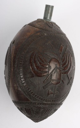 French Napoleonic Carved Coconut Flask with Scenes of Napoleon and Victories in Egypt