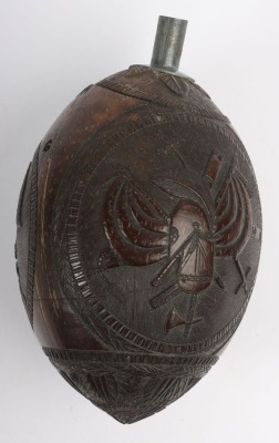 French Napoleonic Carved Coconut Flask with Scenes of Napoleon and Victories in Egypt