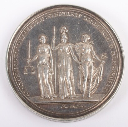 Prussian 1813 Silver Medal with Hand Coloured Illustrations of Battles from the Napoleonic Wars,