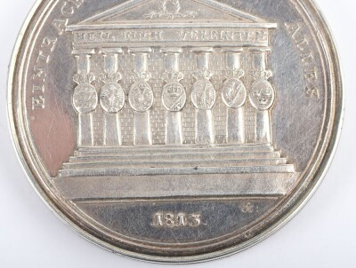 Prussian 1813 Silver Medal with Hand Coloured Illustrations of Battles from the Napoleonic Wars, - 3