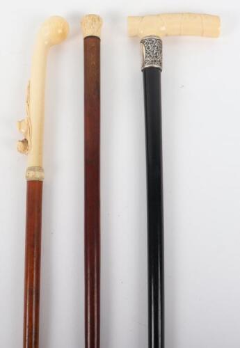 ^A 19th century carved ivory handle walking stick