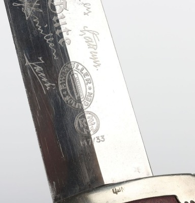 Scarce Third Reich NSKK Dagger by F W Holler, Solingen, with 40th Birthday Dedication Blade, - 13
