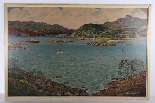 A 1950&rsquo;s railway poster by Alasdair Macfarlane titled &lsquo;The Clyde Coast&rsquo;, of The Narrows, Kyles of Bute, for British Railways