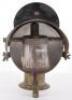 A large railway workers brass lamp, the back plate painted with &ldquo;locking lineman&rdquo;