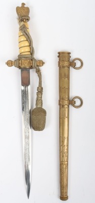 WW2 German Kriegsmarine Officers Dress Dagger by F W Holler, Solingen,