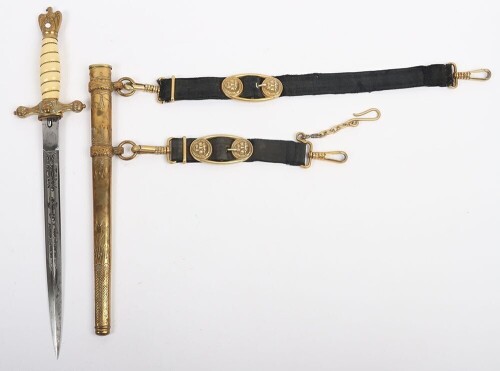 WW2 German Kriegsmarine Officers Dress Dagger with Hanging Straps by Paul Weyersberg, Solingen,