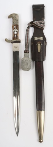 WW2 German Police Bayonet with Frog and Knot by Alexander Coppel, Solingen, good example of a standard Police bayonet with two piece stag horn grips with Police eagle to the centre of the grips. Eagle head pommel and cross guard with oakleaves relief. Hou