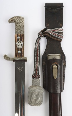 WW2 German Police Bayonet with Frog and Knot by Alexander Coppel, Solingen, good example of a standard Police bayonet with two piece stag horn grips with Police eagle to the centre of the grips. Eagle head pommel and cross guard with oakleaves relief. Hou - 3